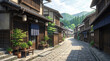 © pak - Traditional Japanese village street with wooden houses and cozy atmosphere.