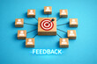 © Rohan Katwe - Conceptual feedback network showing central target with connected user icons, symbolizing customer insights, data collection, performance improvement, audience targeting, and communication strategy.
