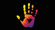 © cinta - Vivid handprint with a gradient of warm to cool colors on a black background