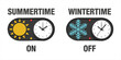 © MdShohidul - Daylight saving time switch illustration showing summertime and wintertime clock adjustments status