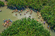 © Hien Phung - Aerial view, tourists from Thailand, Korea, America and Japan are relax and experiencing a basket boat tour at the coconut water ( mangrove palm ) forest in Cam Thanh village, Hoi An, Da Nang, Vietnam