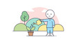 © AlyaNaja - Person watering a potted plant.