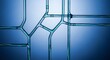 © Mask808 - Abstract digital network of transparent glass pipes with glowing blue energy fluid flowing through interconnected system.