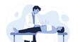 © rizka - Doctor examining patient's abdomen on examination table, medical checkup, healthcare concept