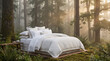 © Aurora Aesthetics - luxury white bed premium bedding forest bedroom linen comfort tranquil woodland retreat with crisp pillows in soft morning light creating natural wellness mood for hospitality and home decor branding