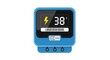 © Ray - Digital thermostat displaying 38 degrees with lightning icon on blue device in modern home setting
