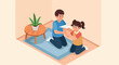 © SlashStd - Happy Siblings Playing with a Paper Airplane in a Cozy Living Room, Isometric Vector Illustration