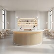 © nuyo - Modern Minimalist Cafe Interior with Circular Bar and Natural Light.