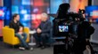 © Design Store - Behind the scenes of a news broadcast camera operator anchors and studio setup