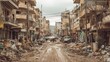 © Ramli - Devastated City Street After Conflict Shows Widespread Destruction and Debris.