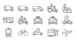 © Chef - Collection of hand-drawn transportation icons for delivery and travel services.