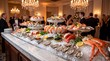 © Tatyana - Elegantly arranged seafood raw bar with guests mingling at event