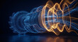 © Arkadiusz - Abstract neon wireframe of a glowing industrial turbine engine with energy flow