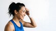 © SITI - Happy Young Asian Female Boxer Sweating and Smiling After Workout Session on White Background