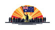 © Habibur - Silhouette of soldiers holding Australian flag against a sunrise graphic for Anzac Day tribute isolated on white background