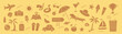 © Виталий Опришко - Set of travel and trip doodles, cute hand drawn summer vacation elements with sun, beach tent and suitcase, funny tourism vector illustration.