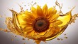 © Cecile - radiant sunflower with a dynamic splash of golden oil symbolizing natural health organic ingredients and pure essence for culinary and wellness uses