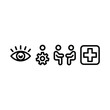 © Nadeem Art - Medical icon set with eye, gear, people and plus sign