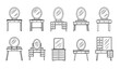© Hazara - Vanity makeup table icon grid dressing table mirror furniture black and white outline vector collection
