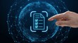 © Nuraya - Hand pointing at a glowing digital checklist hologram over a blue network globe representing global compliance and digital transformation.