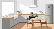 © VectorCO - Modern kitchen with round dining table and appliances