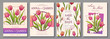 © Gulsim - Set of wedding invitation templates with tulip flowers. Elegant botanical cards for romantic ceremony and save the date poster designs. Vector illustration of tulip flowers