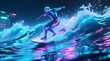 © Cloudyew - Futuristic Surfer Riding Neon Waves in a Cyberpunk Landscape