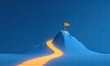 © hariyanti - A surreal and captivating image depicts a glowing, golden staircase winding its way up a textured, blue mountain, culminating in an orange flag atop the peak, symbolizing achievement and aspiration.