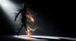 © ABAH COLECTION - Human silhouette walking with glowing fire and dark smoke