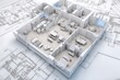 © Petr - 3D Floor Plan Model on Architectural Blueprints for Modern Home Design