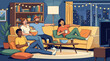 © YaVec25 - Modern Flat Vector of Friends Hanging Out Snack Party at Night