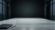 © Giggles - Modern boardroom table background with frosted glass divider dark gradient wall and copy space for presentation banner header