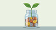 © Lukmanah - A cartoon jar with coins and a growing plant