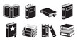 © MOST AKTER - Book silhouette icons collection featuring various literature covers stacks and library textbooks.