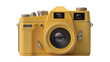 © Carlos - Retro yellow film camera with silver dials and levers, isolated on transparent background
