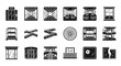 © Super - Industrial construction equipment icons, 20 black and white machinery symbols, industrial tools illustrations, engineering equipment graphics