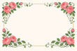 © Salehur - Elegant Art Nouveau Style Floral Border with Pink Roses and Green Leaves, Vintage Decorative Corner Frame with Delicate Vines for Wedding Invitations, Greeting Cards, and Retro Background.