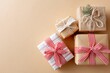 © ant - wrapped christmas gift boxes with ribbon minimal composition warm light raw photography