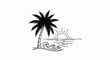 © Pekalongan - A black silhouette of a palm tree stands beside a stylized sunset over the ocean