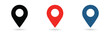 © anamull2004 - Collection of three map pin location markers in black red and blue colors with subtle drop shadow effect indicating geographical position points on white background icons.