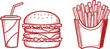 © Niju - A hand drawn illustration of classic fast food a burger fries and a refreshing soda beverage combination