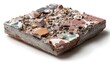 © Алексей Горовой - Square Slab of Ancient Mosaic Tile and Concrete Rubble Isolated on a White Background Featuring Fragmented Terracotta and Blue Ceramic Inlays