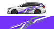 © AhzaArdiansyah - Vibrant white and purple racing car with dynamic graphics on split background.