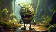 © awulila - A green monster with sharp teeth and big eyes stands on a forest path