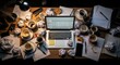 © Imam - Messy Desk with Laptop and Scattered Papers