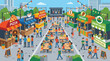 © tika - A vibrant flat design illustration depicting a bustling global street food festival, showcasing a variety of delicious international culinary delights.