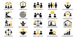 © png-jpeg-vector - Black and yellow workplace culture icon set with teamwork, values and employee engagement symbols, Concept of company culture, collaboration and organizational environment
