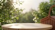 © KAMRULHASAN - Empty wooden tabletop for product mockup with blurred summer park background