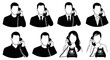 © RaneshaSky - Diverse people talking on vintage rotary phones, silhouette icons