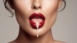 © NovaVision - Close-up of glossy red lips with a drop of liquid falling from the lower lip
